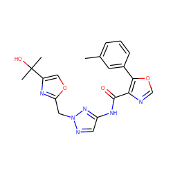 Cc1cccc(-c2ocnc2C(=O)Nc2cnn(Cc3nc(C(C)(C)O)co3)n2)c1 ZINC000200100916