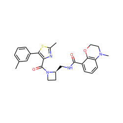 Cc1cccc(-c2sc(C)nc2C(=O)N2CC[C@@H]2CNC(=O)c2cccc3c2OCCN3C)c1 ZINC000096282663