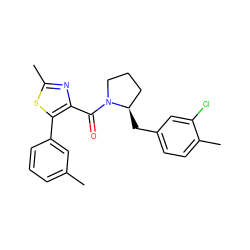 Cc1cccc(-c2sc(C)nc2C(=O)N2CCC[C@H]2Cc2ccc(C)c(Cl)c2)c1 ZINC000653786047