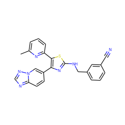 Cc1cccc(-c2sc(NCc3cccc(C#N)c3)nc2-c2ccc3ncnn3c2)n1 ZINC000084738676