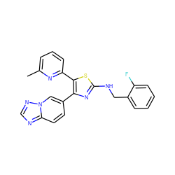 Cc1cccc(-c2sc(NCc3ccccc3F)nc2-c2ccc3ncnn3c2)n1 ZINC000084741941