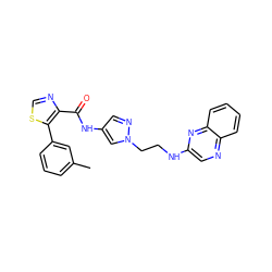 Cc1cccc(-c2scnc2C(=O)Nc2cnn(CCNc3cnc4ccccc4n3)c2)c1 ZINC001772620547