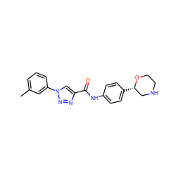 Cc1cccc(-n2cc(C(=O)Nc3ccc([C@H]4CNCCO4)cc3)nn2)c1 ZINC000146977359