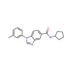 Cc1cccc(-n2cnc3cc(C(=O)NC4CCCC4)ccc32)c1 ZINC000000216244