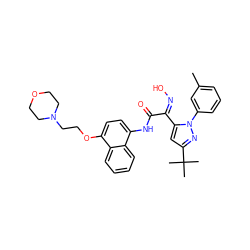 Cc1cccc(-n2nc(C(C)(C)C)cc2/C(=N/O)C(=O)Nc2ccc(OCCN3CCOCC3)c3ccccc23)c1 ZINC000044307648