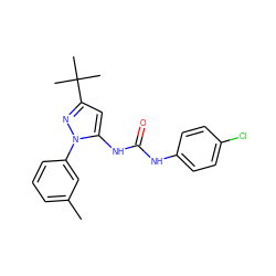 Cc1cccc(-n2nc(C(C)(C)C)cc2NC(=O)Nc2ccc(Cl)cc2)c1 ZINC000045261784