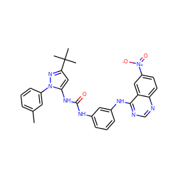 Cc1cccc(-n2nc(C(C)(C)C)cc2NC(=O)Nc2cccc(Nc3ncnc4ccc([N+](=O)[O-])cc34)c2)c1 ZINC000042921347