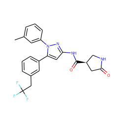 Cc1cccc(-n2nc(NC(=O)[C@H]3CNC(=O)C3)cc2-c2cccc(CC(F)(F)F)c2)c1 ZINC000169707060