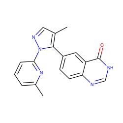 Cc1cccc(-n2ncc(C)c2-c2ccc3nc[nH]c(=O)c3c2)n1 ZINC000084602301