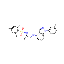 Cc1cccc(-n2ncc3c(NC[C@H](C)NS(=O)(=O)c4c(C)cc(C)cc4C)cccc32)c1 ZINC000137487782