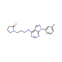 Cc1cccc(-n2ncc3c(NCCCN4CCCC4=O)ncnc32)c1 ZINC000002195085