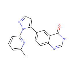 Cc1cccc(-n2nccc2-c2ccc3nc[nH]c(=O)c3c2)n1 ZINC000084597070