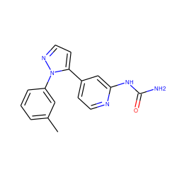 Cc1cccc(-n2nccc2-c2ccnc(NC(N)=O)c2)c1 ZINC000144510669