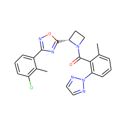 Cc1cccc(-n2nccn2)c1C(=O)N1CC[C@H]1c1nc(-c2cccc(Cl)c2C)no1 ZINC001772621635