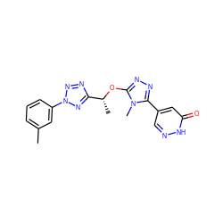 Cc1cccc(-n2nnc([C@@H](C)Oc3nnc(-c4cn[nH]c(=O)c4)n3C)n2)c1 ZINC000043194670