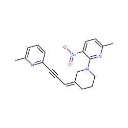 Cc1cccc(C#C/C=C2/CCCN(c3nc(C)ccc3[N+](=O)[O-])C2)n1 ZINC000141549168