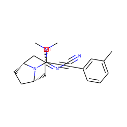 Cc1cccc(C#C[C@@]2(O)C[C@@H]3CC[C@H](C2)N3/C(=N/C#N)N(C)C)c1 ZINC000103293054