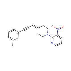 Cc1cccc(C#CC=C2CCN(c3ncccc3[N+](=O)[O-])CC2)c1 ZINC000140614781