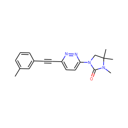 Cc1cccc(C#Cc2ccc(N3CC(C)(C)N(C)C3=O)nn2)c1 ZINC000144017906