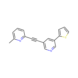 Cc1cccc(C#Cc2cncc(-c3cccs3)c2)n1 ZINC000028354626