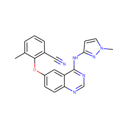 Cc1cccc(C#N)c1Oc1ccc2ncnc(Nc3ccn(C)n3)c2c1 ZINC000045288670