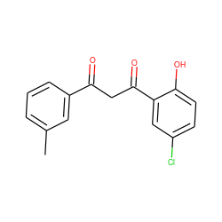 Cc1cccc(C(=O)CC(=O)c2cc(Cl)ccc2O)c1 ZINC000005044385