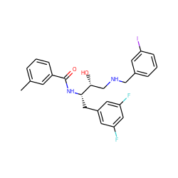 Cc1cccc(C(=O)N[C@@H](Cc2cc(F)cc(F)c2)[C@H](O)CNCc2cccc(I)c2)c1 ZINC000028968540