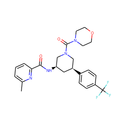 Cc1cccc(C(=O)N[C@@H]2C[C@H](c3ccc(C(F)(F)F)cc3)CN(C(=O)N3CCOCC3)C2)n1 ZINC000205252402