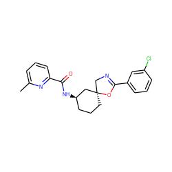 Cc1cccc(C(=O)N[C@@H]2CCC[C@@]3(CN=C(c4cccc(Cl)c4)O3)C2)n1 ZINC000095592460