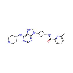 Cc1cccc(C(=O)N[C@H]2C[C@@H](n3cnc4c(NC5CCNCC5)ncnc43)C2)n1 ZINC001772601139