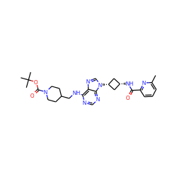 Cc1cccc(C(=O)N[C@H]2C[C@@H](n3cnc4c(NCC5CCN(C(=O)OC(C)(C)C)CC5)ncnc43)C2)n1 ZINC001772633071