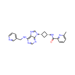 Cc1cccc(C(=O)N[C@H]2C[C@@H](n3cnc4c(NCc5cccnc5)ncnc43)C2)n1 ZINC001772573677