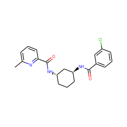 Cc1cccc(C(=O)N[C@H]2CCC[C@H](NC(=O)c3cccc(Cl)c3)C2)n1 ZINC000095589102