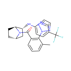 Cc1cccc(C(=O)N2[C@H]3CC[C@H]2[C@H](Nc2ccc(C(F)(F)F)cn2)C3)c1-n1nccn1 ZINC000221051993