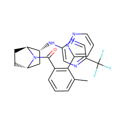 Cc1cccc(C(=O)N2[C@H]3CC[C@H]2[C@H](Nc2cnc(C(F)(F)F)cn2)C3)c1-c1cccnn1 ZINC000221042619