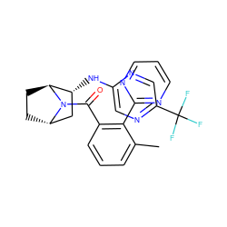 Cc1cccc(C(=O)N2[C@H]3CC[C@H]2[C@H](Nc2cnc(C(F)(F)F)cn2)C3)c1-c1ncccn1 ZINC000221050501