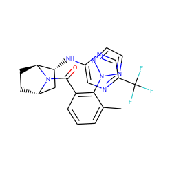 Cc1cccc(C(=O)N2[C@H]3CC[C@H]2[C@H](Nc2cnc(C(F)(F)F)cn2)C3)c1-n1nccn1 ZINC000221058515