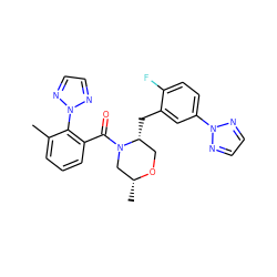 Cc1cccc(C(=O)N2C[C@@H](C)OC[C@H]2Cc2cc(-n3nccn3)ccc2F)c1-n1nccn1 ZINC001772629467