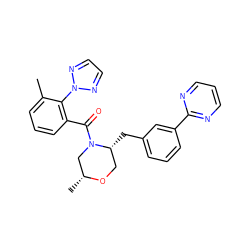 Cc1cccc(C(=O)N2C[C@@H](C)OC[C@H]2Cc2cccc(-c3ncccn3)c2)c1-n1nccn1 ZINC001772581792