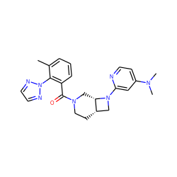 Cc1cccc(C(=O)N2CC[C@H]3CN(c4cc(N(C)C)ccn4)[C@H]3C2)c1-n1nccn1 ZINC000116828717