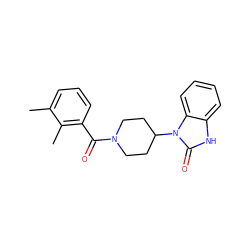 Cc1cccc(C(=O)N2CCC(n3c(=O)[nH]c4ccccc43)CC2)c1C ZINC000028955414