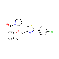 Cc1cccc(C(=O)N2CCCC2)c1OCc1csc(-c2ccc(Cl)cc2)n1 ZINC000028524885