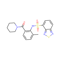 Cc1cccc(C(=O)N2CCCCC2)c1NS(=O)(=O)c1cccc2nsnc12 ZINC000035065164