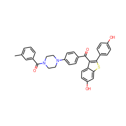 Cc1cccc(C(=O)N2CCN(c3ccc(C(=O)c4c(-c5ccc(O)cc5)sc5cc(O)ccc45)cc3)CC2)c1 ZINC000028134081