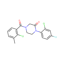 Cc1cccc(C(=O)N2CCN(c3ccc(F)cc3Cl)C(=O)C2)c1Cl ZINC000043204688