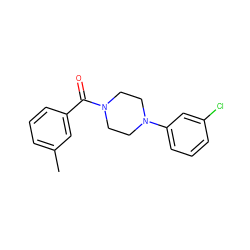 Cc1cccc(C(=O)N2CCN(c3cccc(Cl)c3)CC2)c1 ZINC000000210352