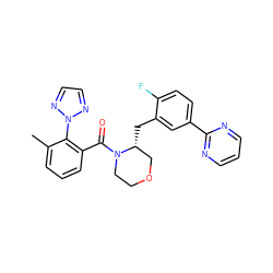 Cc1cccc(C(=O)N2CCOC[C@H]2Cc2cc(-c3ncccn3)ccc2F)c1-n1nccn1 ZINC000222112748