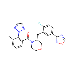 Cc1cccc(C(=O)N2CCOC[C@H]2Cc2cc(-c3ncon3)ccc2F)c1-n1nccn1 ZINC000222186818