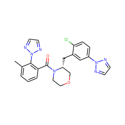 Cc1cccc(C(=O)N2CCOC[C@H]2Cc2cc(-n3nccn3)ccc2Cl)c1-n1nccn1 ZINC001772605791