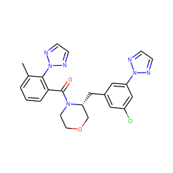 Cc1cccc(C(=O)N2CCOC[C@H]2Cc2cc(Cl)cc(-n3nccn3)c2)c1-n1nccn1 ZINC000205634914